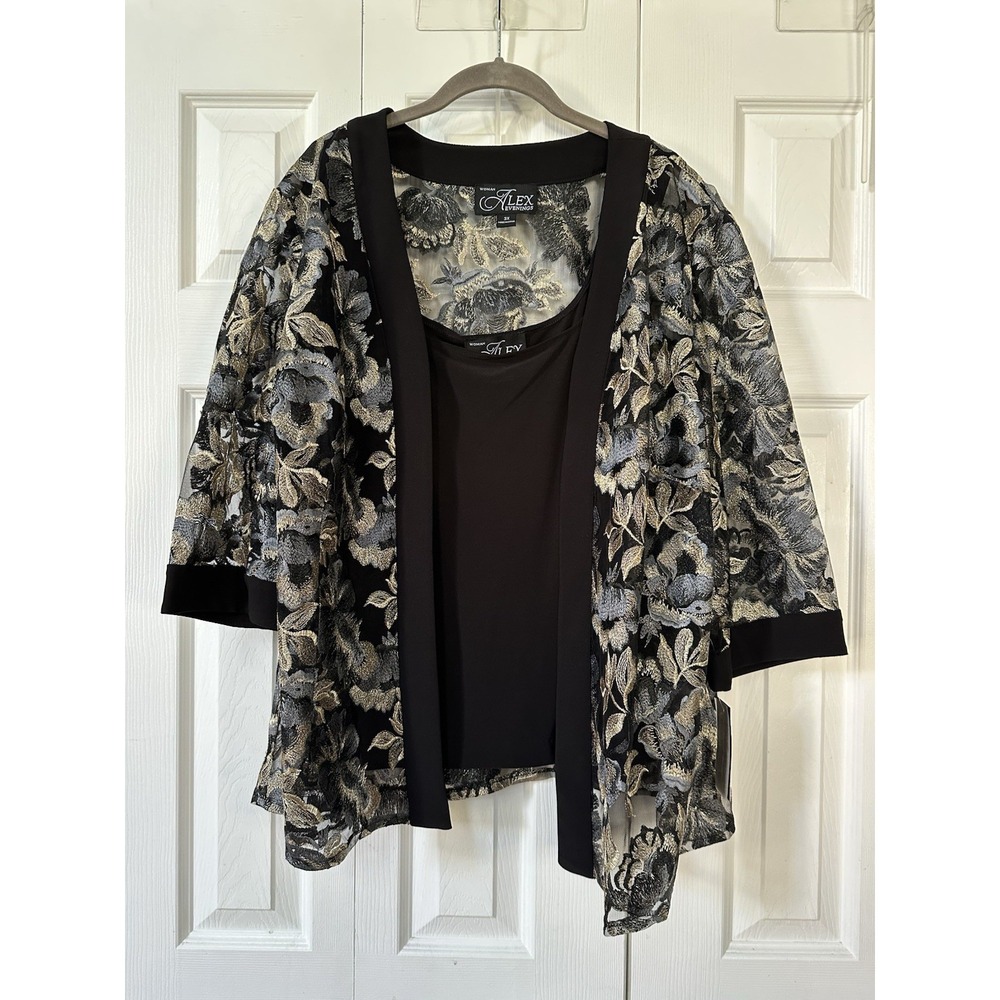 NWT Alex Evenings Woman Wedding MOB Black Gold 3x Jacket Embroidered Tank